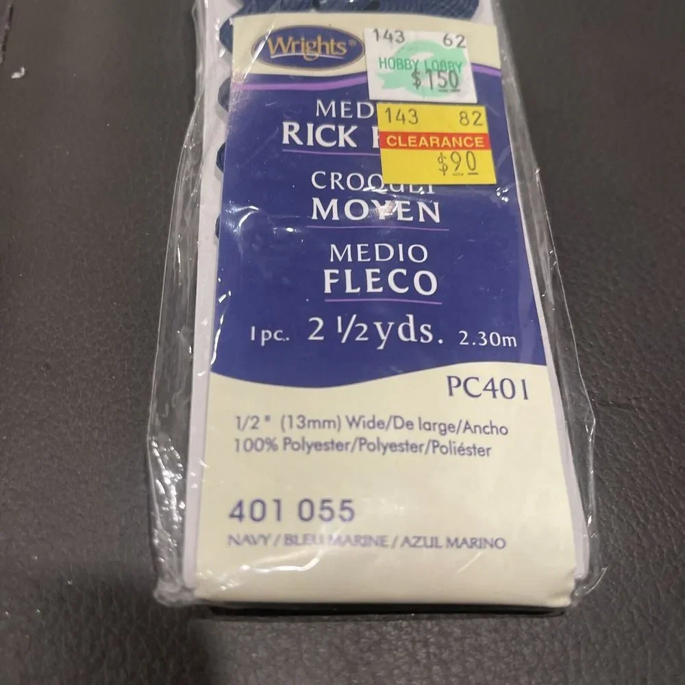 Wrights Medium Rick‎ Rack 2 1/2 Yards Navy Sealed